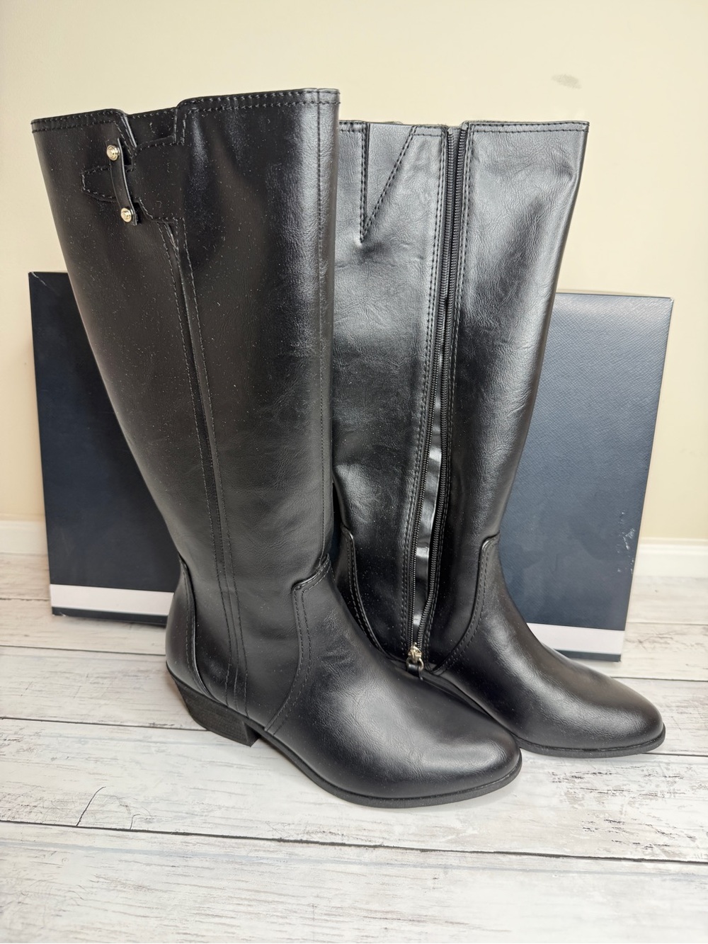 Dr. Scholl's Black Over-the-Knee Zip Riding Boots with Buckle Accent